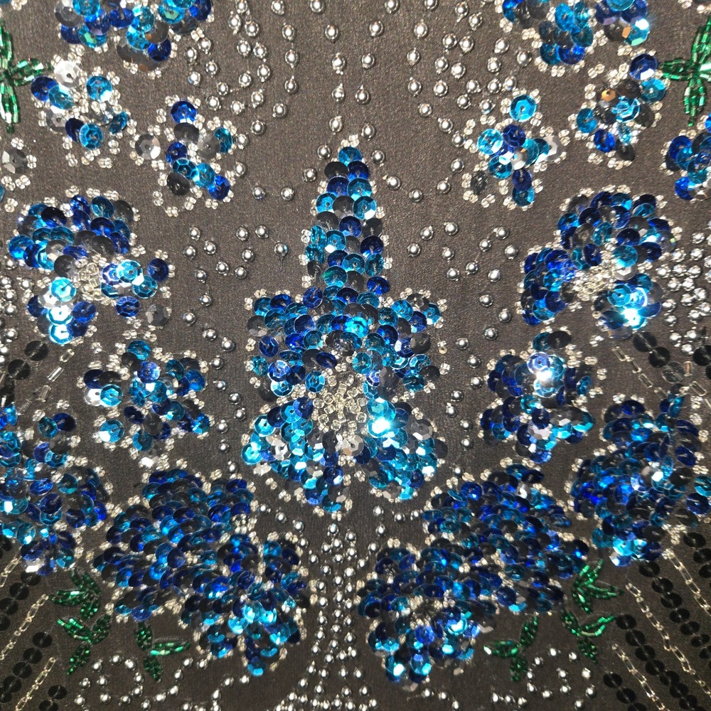 Alyce Designs VTG Gown Womens Sz 12 Black & Blue Sequin Beaded Silk Formal Dress - Picture 6 of 12